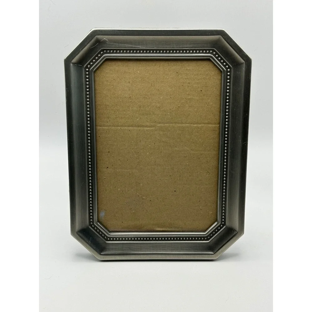 Burnes of Boston Pewter Beaded Octagon Picture Frame 4x6 Tabletop Decor Silver